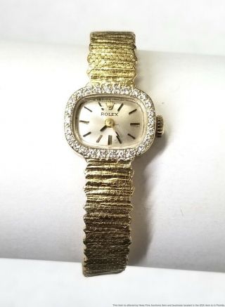 Midcentury Modern Rolex Diamond 14k Gold Ladies Cocktail Dress Watch Vintage