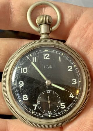 Vintage Ww2 Era British Military Issue Elgin Pocket Watch