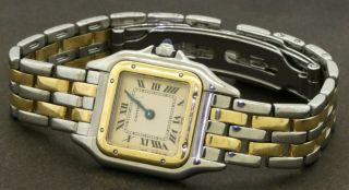 Cartier Tank Ss/18k Gold Elegant High Fashion Quartz Ladies Watch W/ Creme Dial