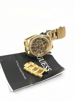 Guess Gold - Tone Leopard And Crystals Stainless Steel Women 