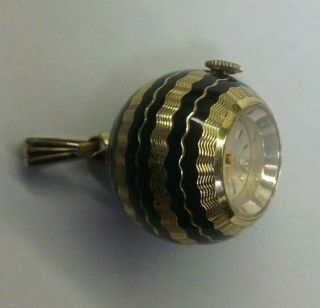 Vintage Caravelle Ball Sphere Orb Black Enamel Mechanical Watch Pendant