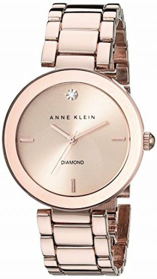 Anne Klein Womens Rose Gold - Tone Diamond - Accented Bracelet Watch