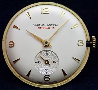 Smiths Astral National 15 English Gents Wristwatch Movement C 1950`s