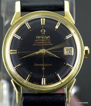 Vintage Omega Constellation Date Pie Pan Dial 168.  005 Gold Top Ss Back Serviced