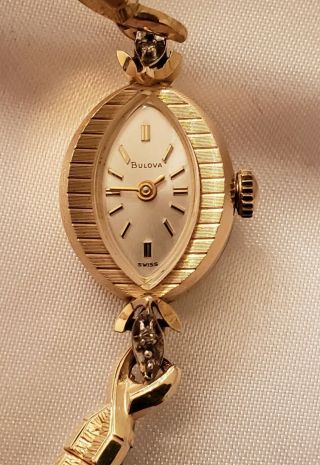 Vintage Bulova 14k Gold And Diamonds Ladies Watch 5gd | 17j