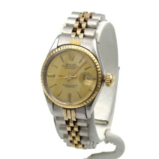 Two Tone S/s & 18k Gold Rolex Op Datejust Champagne Dial 26 Mm Wrist Watch 6685