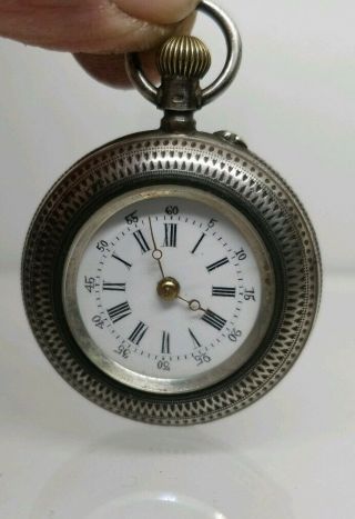 Antique Sterling Silver Jacot Locle Pocket Watch Oriental Scene Carved c.  1860 ' s 2