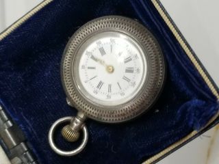 Antique Sterling Silver Jacot Locle Pocket Watch Oriental Scene Carved c.  1860 ' s 7