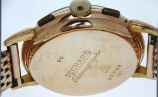 Solid 18k Gold Vintage Swiss Richard Chronometer - Grade Chronograph w/Patina Dial 6