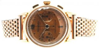 Solid 18k Gold Vintage Swiss Richard Chronometer - Grade Chronograph w/Patina Dial 8