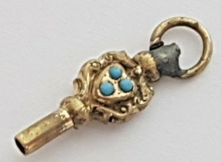 Antique Gilt Turquoise Pocket Watch Key Fob Pendant Charm