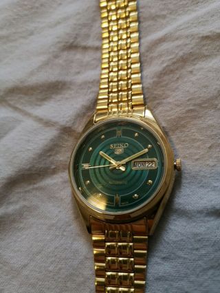 Vintage Seiko 5 Automatic 17 Jewel Gold Plated Case Day Date Men 