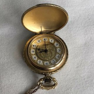 Helbros Pocket Watch Gold Tone with Chain Runs 2