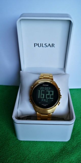 Pulsar Gents Gold Bracelet Digital Watch Pq2056x1 Rrp £225
