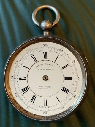 H Samuels.  Silver Cased Centre Second Chronograph Pocket Watch