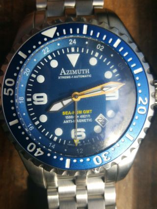 Azimuth Xtreme - 1 Sea - Hum Gmt Diving Watch 1500m/4921ft Wr S/s Band