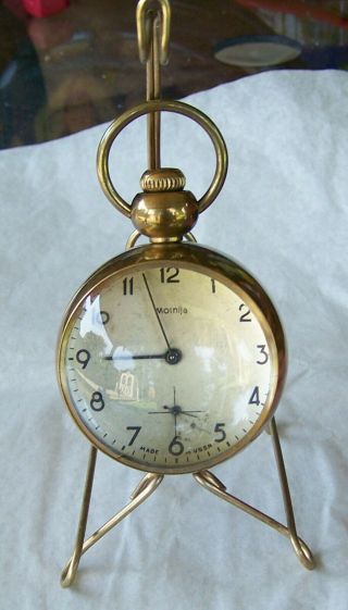 Vintage Solid Brass Pocket Watch Display With Stand Molnija Watch