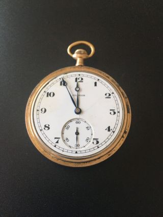 1916 Ilinois 12s,  15j,  Open Face Antique Pocket Watch Runs 2