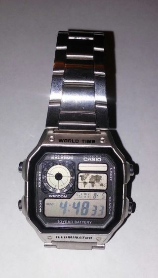 Casio World Time Illuminator Stainless 10 Bar Digital Watch 3299 Ae - 1200wh