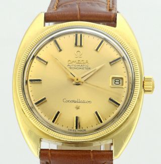 Vintage Gold 1969 Omega Constellation Chronometer Date 18k Dial Mens Watch