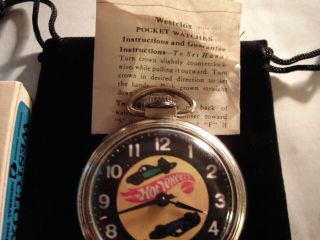 Vintage 16S Pocket Watch Hot Wheels Theme Dial & Case Box Runs Well. 3