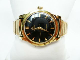 Vintage Omega Gold Cap Automatic Seamaster Wristwatch 17 Jewel Black Dial