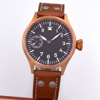 Corgeut Watch Bronze Case Sapphire Glass Mens Mechanical 6497 Leather strap 2