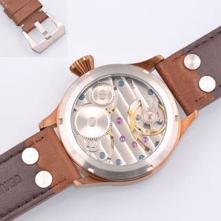 Corgeut Watch Bronze Case Sapphire Glass Mens Mechanical 6497 Leather strap 5