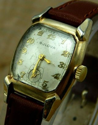 Vintage Antique 1951 Bulova 10k Gold Filled Mens Wrist Watch 17 Jewels Cal.  10bc