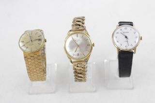 3 X Vintage Gents Gold Tone Wristwatches Hand - Wind Automatic Inc Rotary