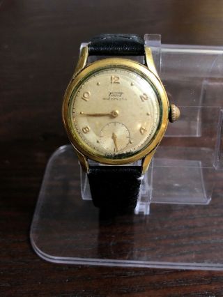 Vintage Men’s Tissot Automatic Gold Tone Black Strap Watch 12