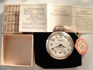 Vintage 16s Westclox Pocket Watch & Box & Price Tag Runs Well.