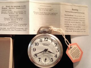 Vintage 16S Westclox Pocket Watch & Box & Price Tag Runs Well. 3