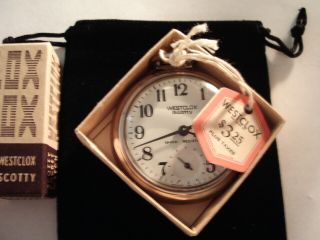 Vintage 16S Westclox Pocket Watch & Box & Price Tag Runs Well. 8