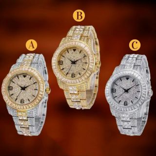Topgrillz Iced Out Baguette Watch Quartz 18k Gold Plat Stainless Steal Watches