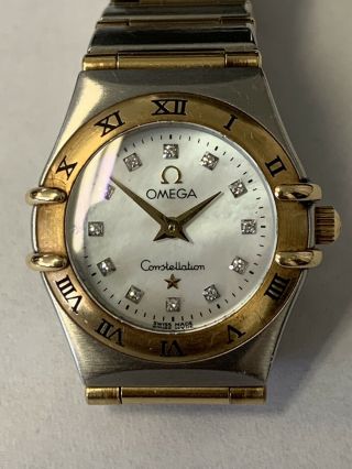 Omega Constellation 2 Tone 18k Yellow Gold & Ss Ladies Watch W Diamonds