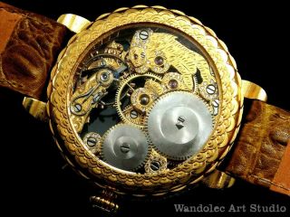 LANGE & SOHNE Vintage Men ' s Wrist Watch GLASHUTTE Gold Skeleton Mens Wristwatch 7