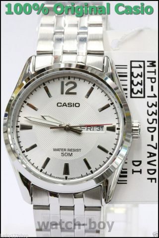 Mtp - 1335d - 7a White Casio Watch Date Day Display Stainless Steel 50m Water
