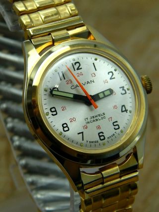 Vintage Swiss Made Calvan 17 Jewels Men ' s Dress Wrist Watch Water Resistant 2