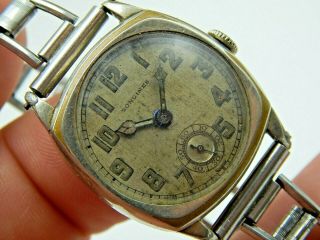 Vintage Antique 1920s Longines Swiss Made Trench Wrist Watch 14k White Gold Fill