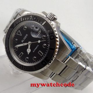 40mm Bliger Black Dial Ceramic Sub Style Sapphire Glass Automatic Mens Watch