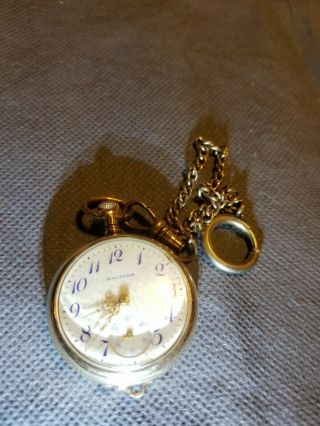 1905 Waltham Pocket Watch & Chain Gf Wadsworth Case 20 Years Runs