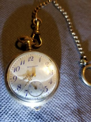 1905 Waltham Pocket Watch & Chain GF Wadsworth Case 20 Years Runs 2