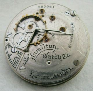 Antique 18s Hamilton 17 Jewel Grade 925 Hunter Pocket Watch Movement Parts