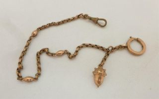 Antique Rolled Gold French Albertina Pocket Watch Chain Bracelet Acorn Fob 1880s