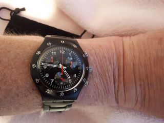 Men/s Swatch Irony Black Coated Chronograph Watch.  Swiss Made.  Model Ycb4019ag