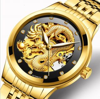 Luxury Dragon Skeleton Automatic Mechanical Watch Gold Silver Men Wrist Watch