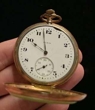 Antique or Vtg ELGIN Pocket Watch Gold Filled Keystone J.  Boss Case M008 4