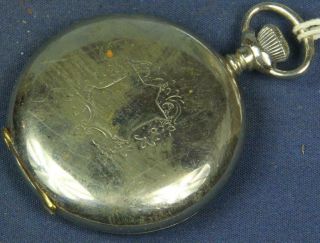 A 222.  Elgin 6 Size Silveroid Hunting Case Porcelain Dial With Bird,  Pocket Wat