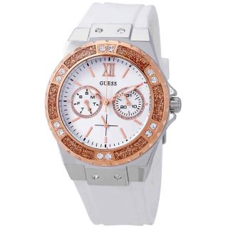 Guess Limelight Crystal White Dial White Silicone Ladies Watch W1053l2